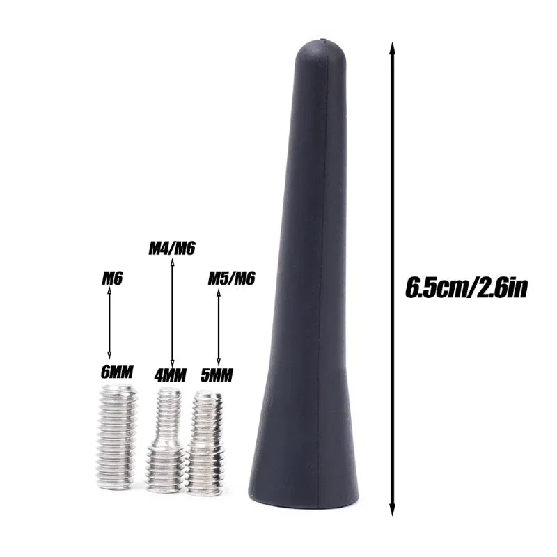 Compact Black Car Radio Antenna with Adapter Screws