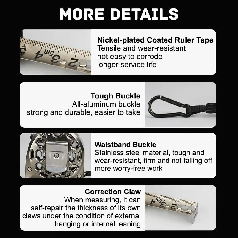 Stainless Steel Retractable Tape Measure – Anti-Corrosion, Easy-Read, Ideal for Woodworking