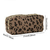 A brown leopard print double-zip pencil case with a gold zipper, measuring 8cm x 21cm.