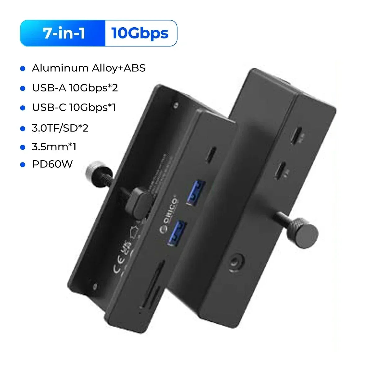 Aluminum USB 3.0 Hub with Clamp Mount for Desktops and Laptops