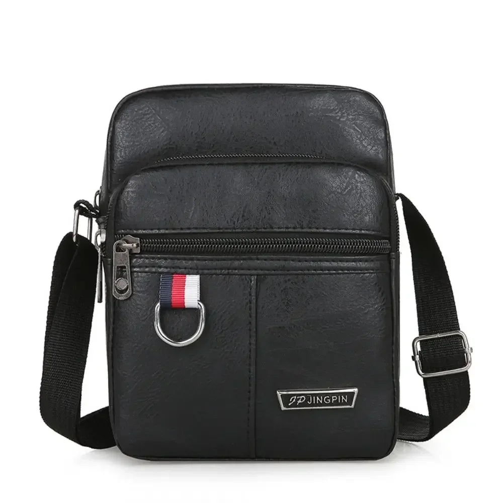 Sac bandoulière noir pour homme avec fermeture éclair et sangle en cuir