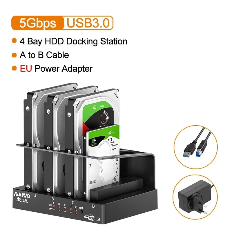 4-Bay USB 3.0 Hard Drive Docking Station for 2.5/3.5" SATA HDD & SSD