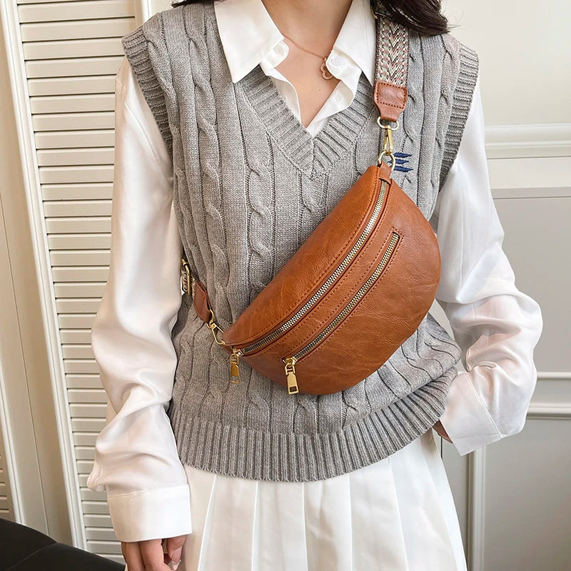 Leather Waist Bag with Adjustable Strap – Women's Crossbody Fanny Pack