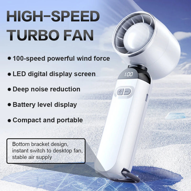 Portable LED Digital Handheld Fan with USB Rechargeable Battery