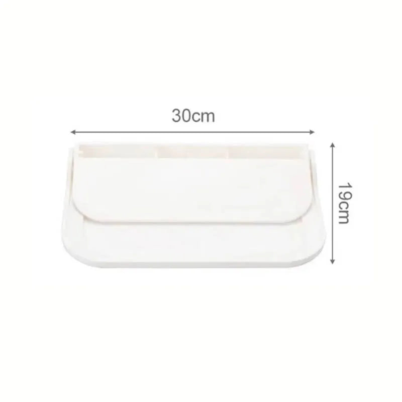A white foldable no-drill wall shelf measuring 30cm by 19cm for space-saving storage.