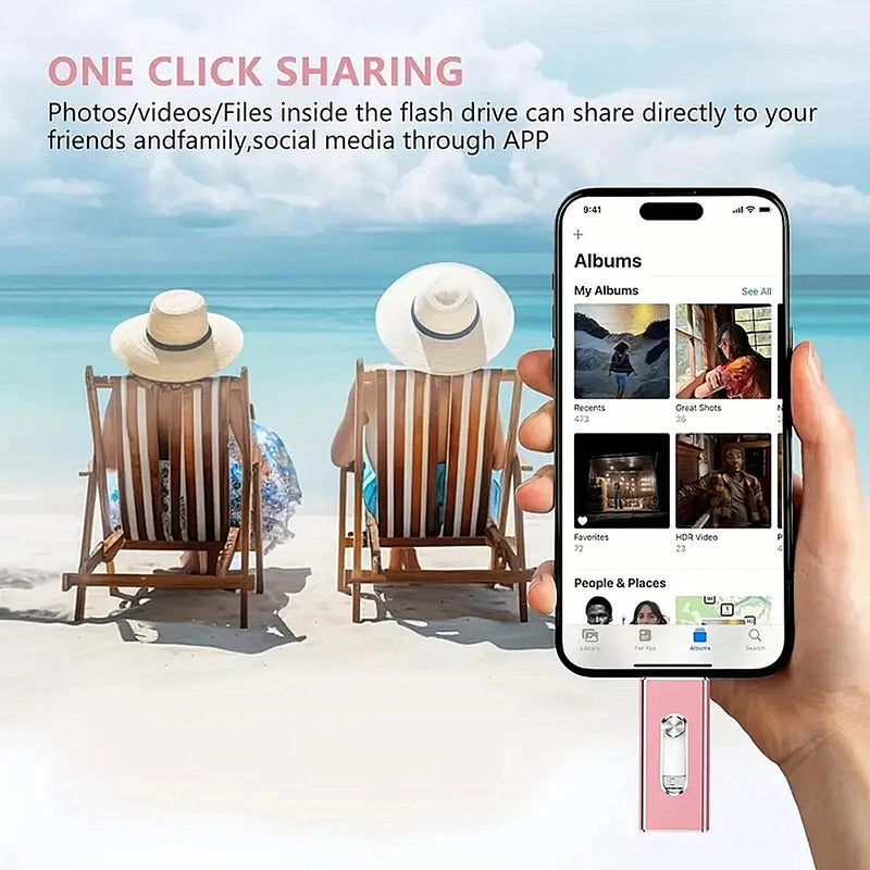 4-in-1 Portable Flash Drive – USB-C, Lightning & USB-A for iPhone, iPad, Android & PC