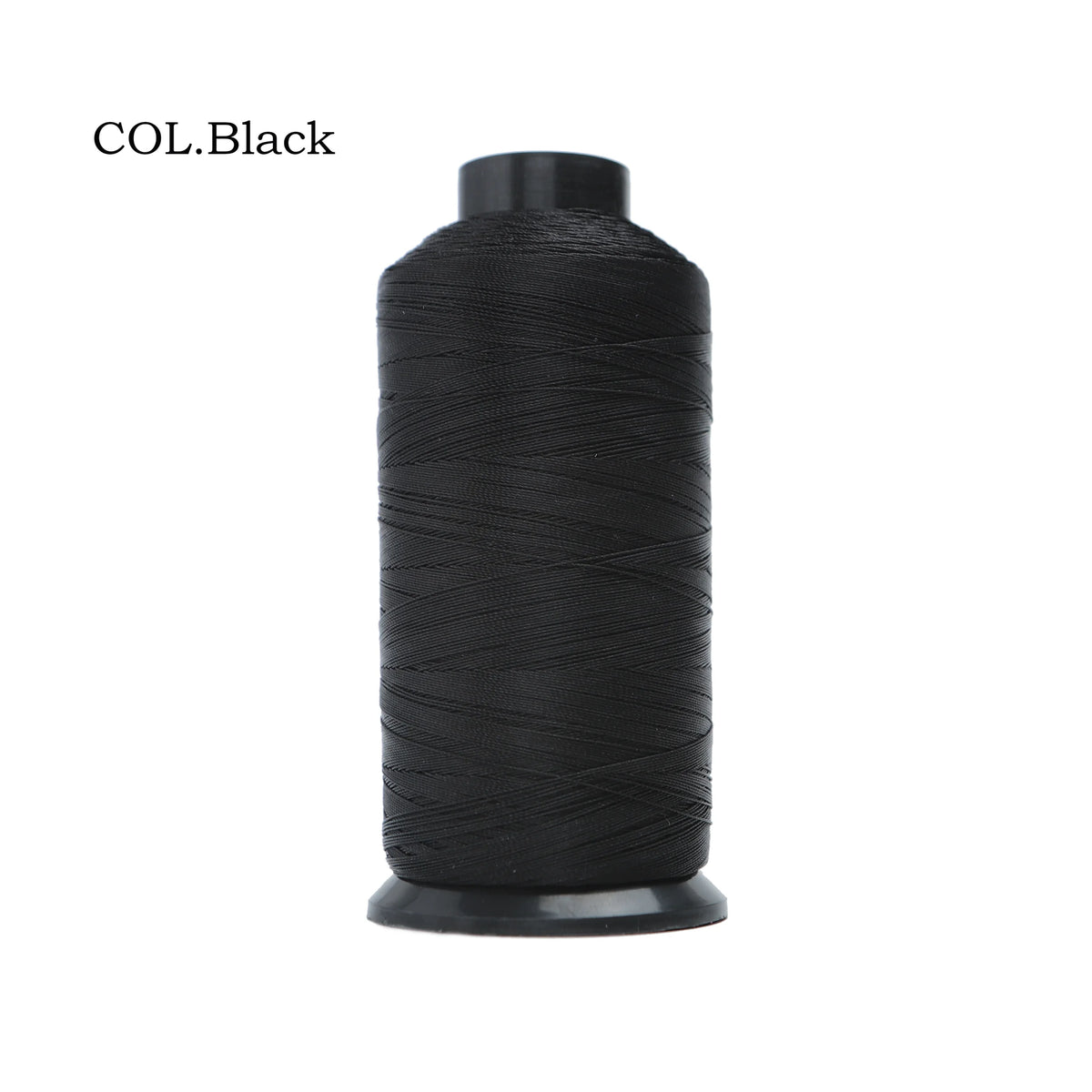 Black heavy-duty nylon bonded thread spool for leather, upholstery, and canvas.