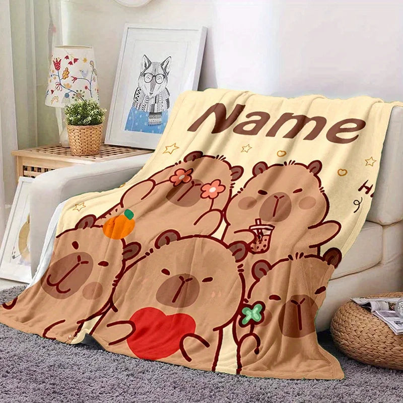Personalized Guinea Pig & Capybara Flannel Throw Blanket