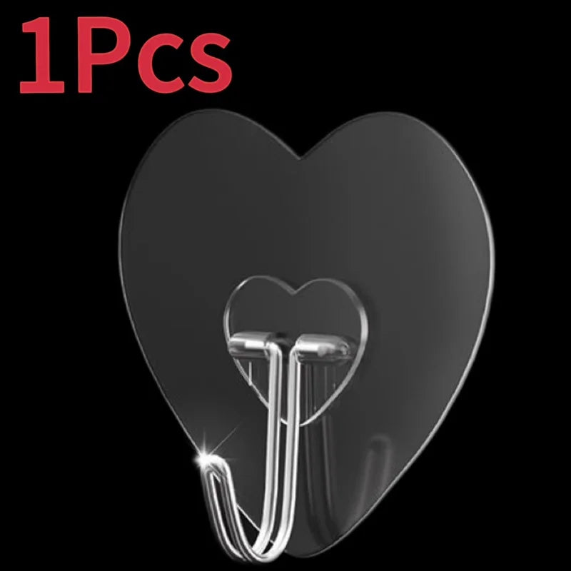 Heart-Shaped Self-Adhesive Hooks (Set of 6) – No-Drill, Multi-Purpose Transparent Hangers