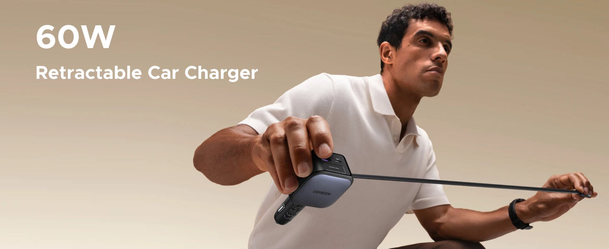 145W USB-C & USB-A Car Charger with Retractable Cable