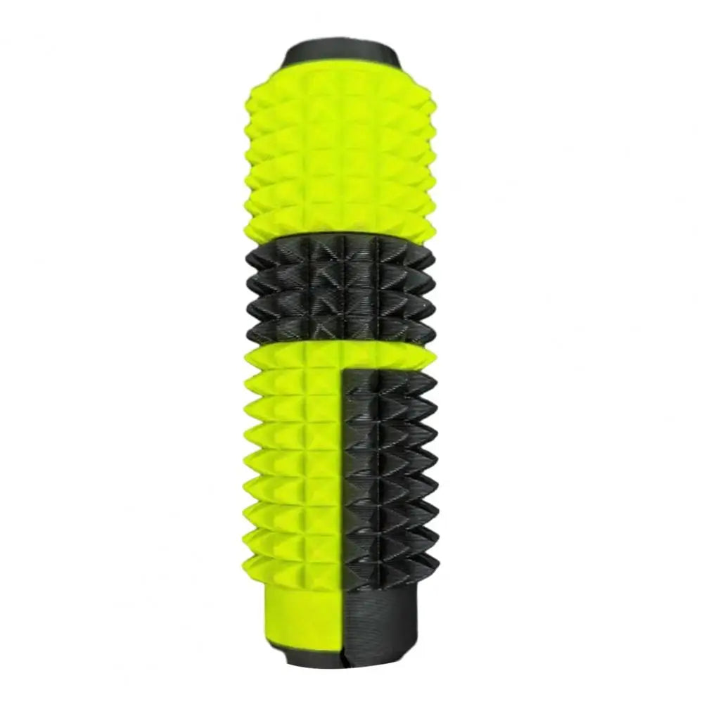 A bright yellow and black spiked fidget roller for stress relief and focus.