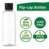 Clear plastic flip-cap bottles for travel and refillable use, featuring BPA free and leak proof designs.