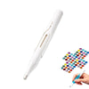 A white automatic diamond painting bead dispenser pen with a precision tip being held by a hand.