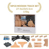 A set of 16 pieces of wooden track for trains, including various expansion pieces and components.