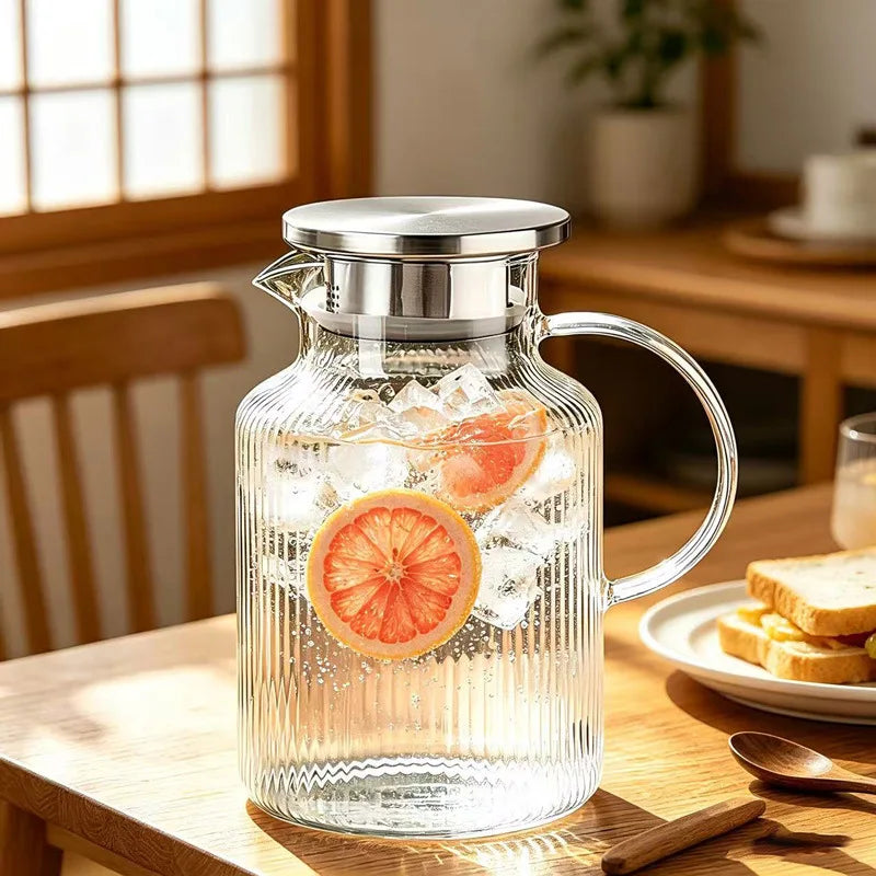 1.8L Borosilicate Glass Pitcher with Lid for Cold Drinks