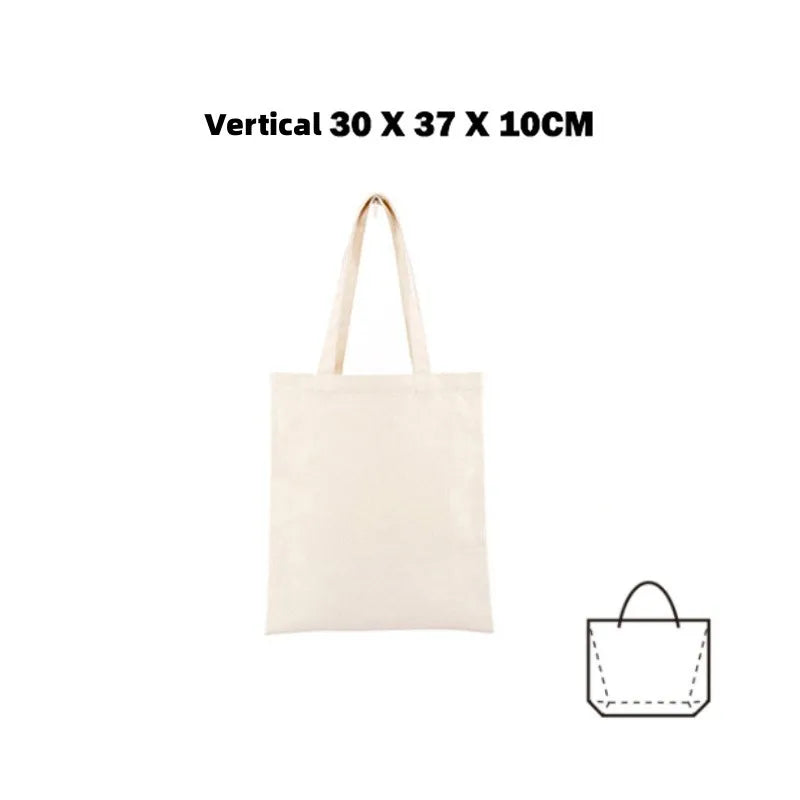 A beige canvas shopping tote bag shown flat with a dashed outline.
