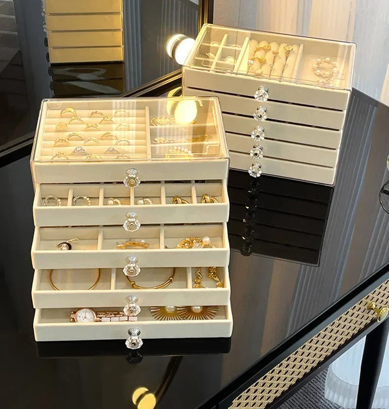 5-Layer Desktop Jewelry Organizer with Drawers and Display Top