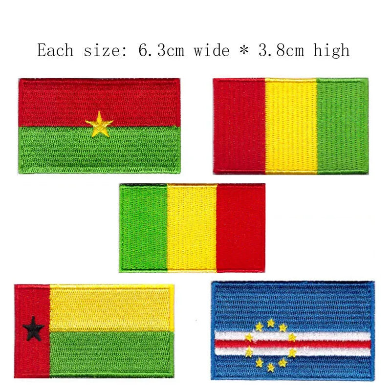 Embroidered patch of the Dominican Republic flag featuring red, yellow, and green stripes.