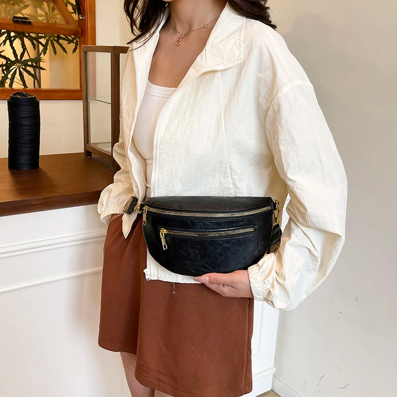 Leather Waist Bag with Adjustable Strap – Women's Crossbody Fanny Pack