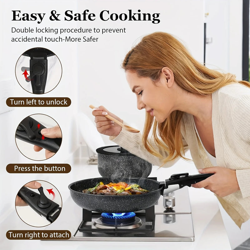 15-Piece Non-Stick Cookware Set with Detachable Handles
