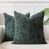 A dark charcoal green handwoven chenille texture cushion cover with a vertical ribbed pattern