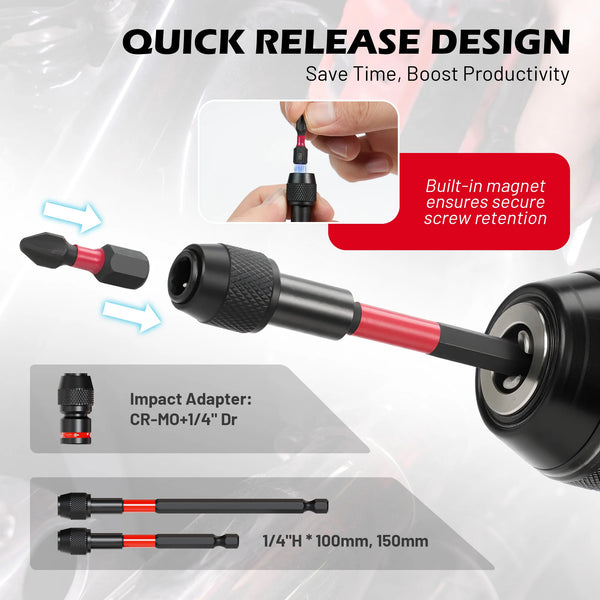 14-Piece Impact Socket Adapter Set with Quick-Release Extensions and Magnetic Holder