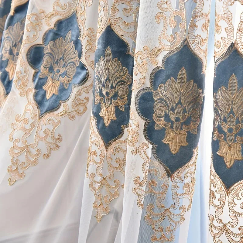 Embroidered Gauze Curtain with Floral Design