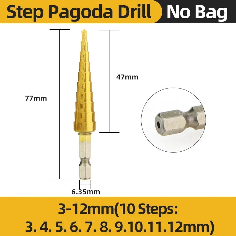 Titanium Step Drill Bit Set — 4 to 20mm Multi-Size Cone Drill