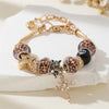 Leopard Cross & Black Beaded Bracelet with Sparkling Crystal Accents