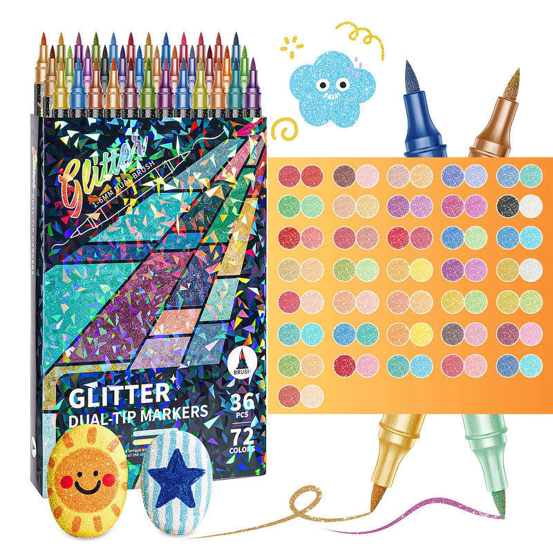 Dual-Tip Glitter Brush Markers