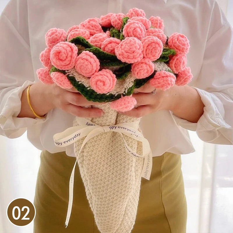 Hand Knitted Rose Bouquet Throw Blanket