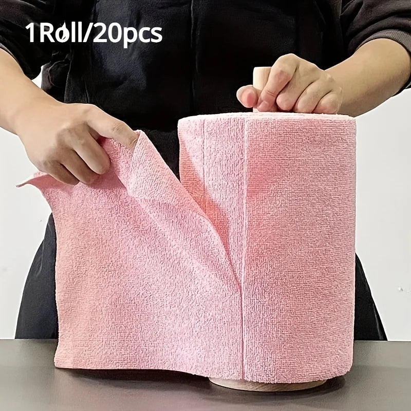 Reusable Microfiber Cleaning Cloth Roll (20 Sheets) – Multi-Surface Kitchen & Household Towels