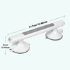 A white non-slip suction grab bar designed for bathroom safety, shown with dimensions.