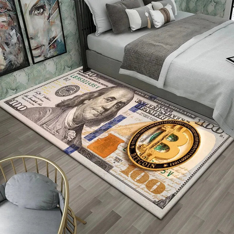 Alfombra antideslizante decorativa con impresión de billete de 100 dólares.