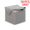 A stack of ten gray ultra-fine microfiber cleaning cloths.