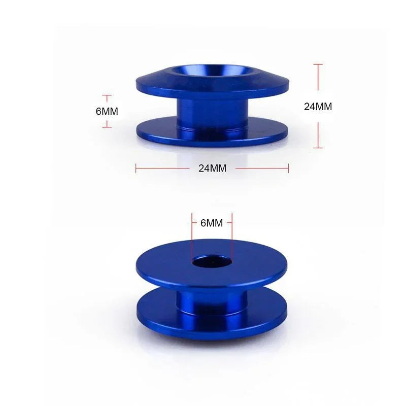 A blue quick release bumper fastener kit with a central hole and mounting flange.