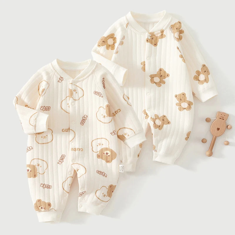Cozy Cotton Baby Romper with Cute Bear Print