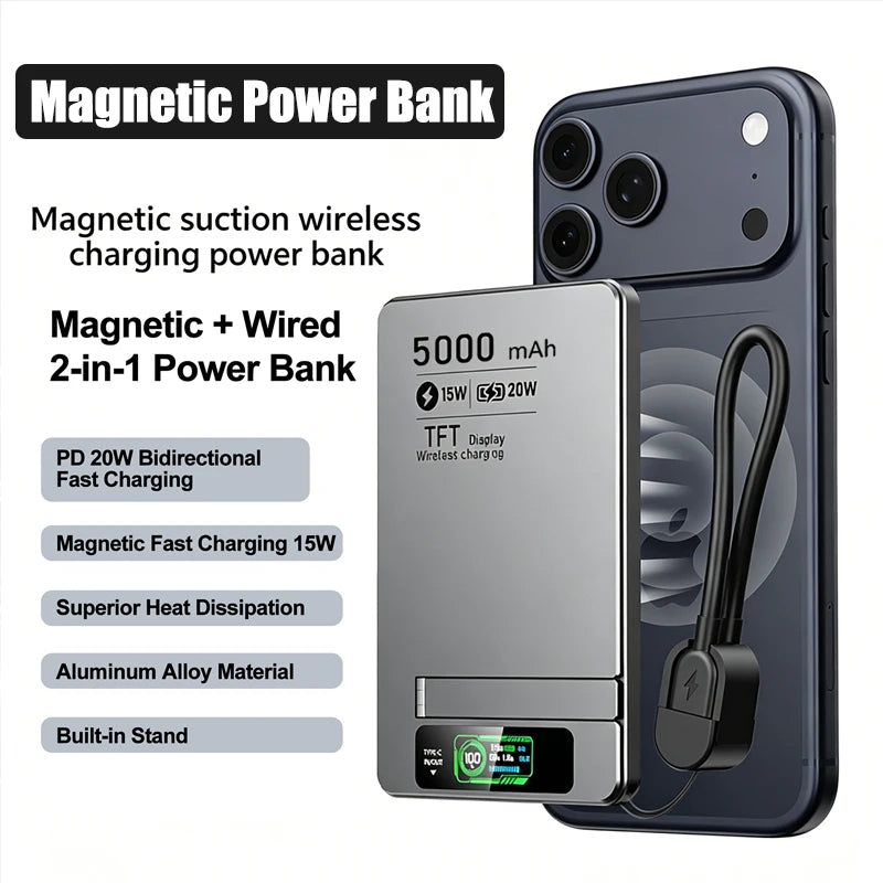 Batería externa inalámbrica magnética con pantalla digital