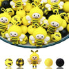 A collection of yellow and black 3D bee silicone beads for jewelry making and DIY crafts.