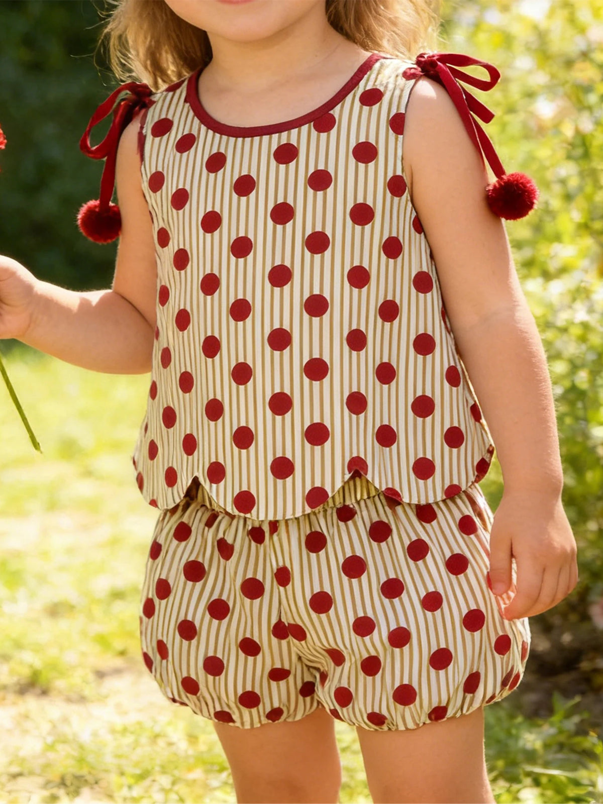 Girls' Sleeveless Dot Print Tank Top and Lantern Shorts Set