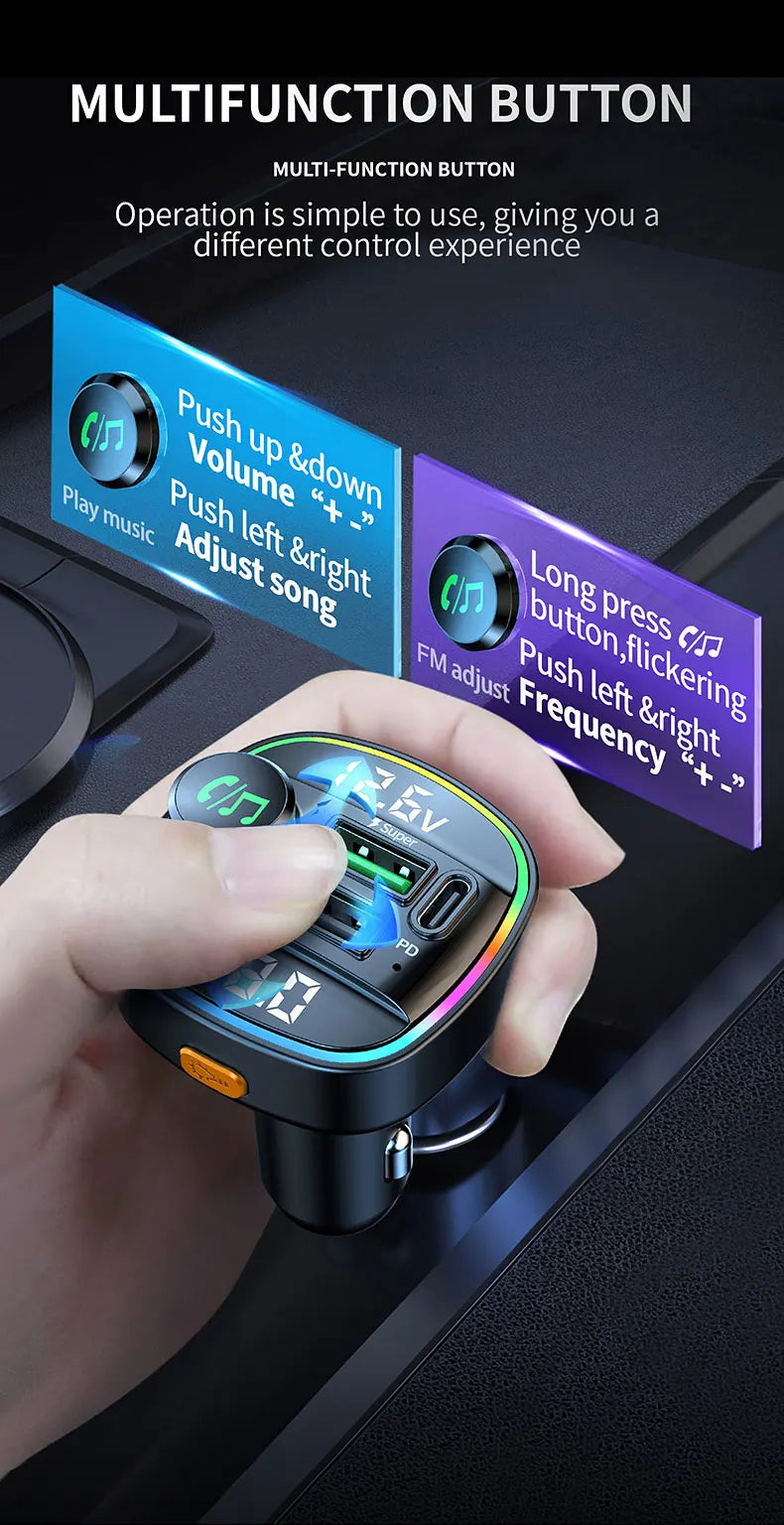 Bluetooth FM Transmitter with 22.5W Fast Charging Car Adapter