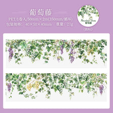 Green vine pattern decorative PET tape featuring purple and yellow grapes for journaling and crafts