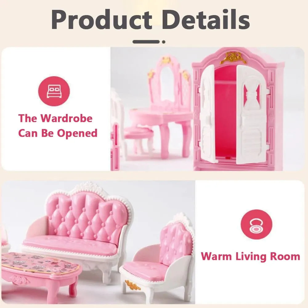Kawaii Pink Dollhouse Kitchen Furniture Play Set