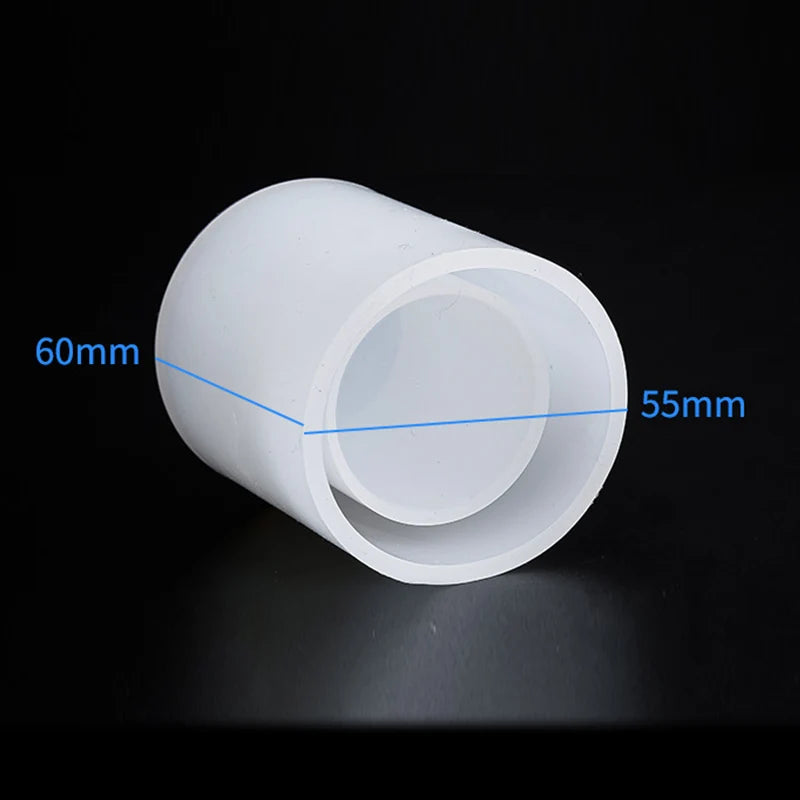 A white silicone resin mold set for jewelry boxes, showing a cylindrical shape with dimensions 60mm and 55mm.