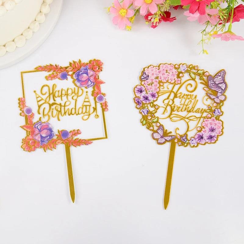 Golden Acrylic Happy Birthday Cake Topper