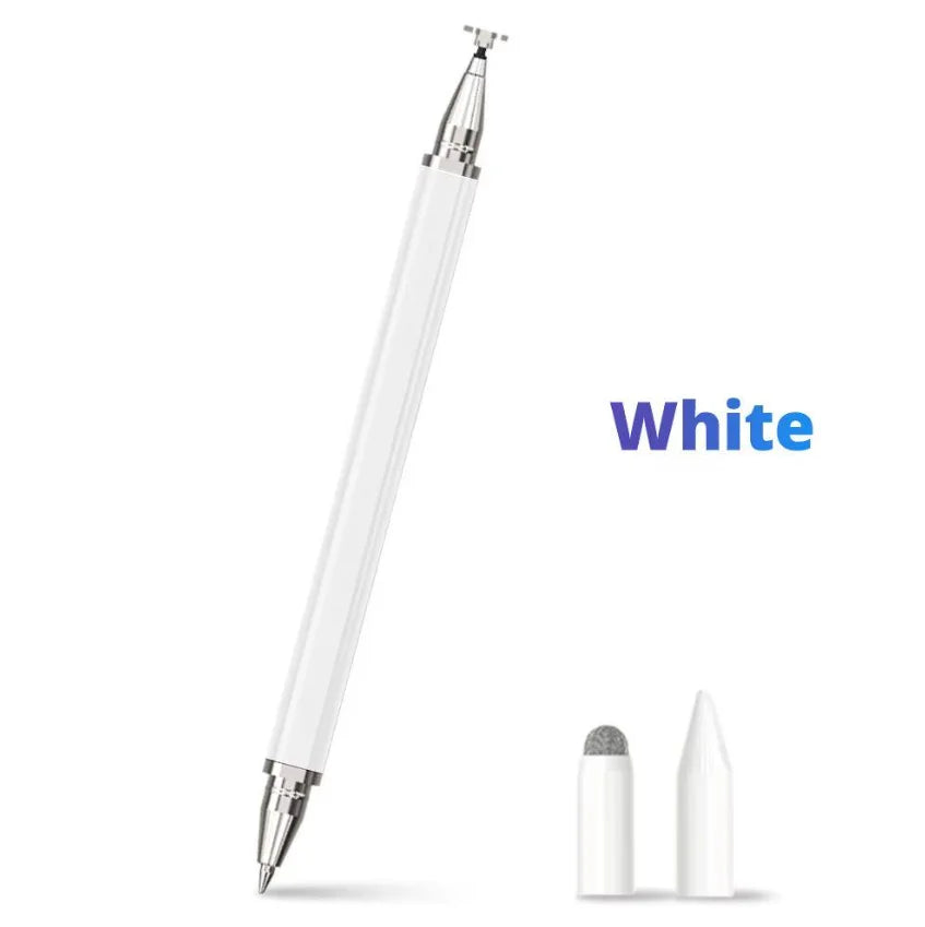 A white 3-in-1 magnetic stylus pen shown in a vertical view with the tip visible.