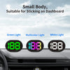 Three LED speedometer heads-up display lights in green, multicolor, and white mounted on a car dashboard.