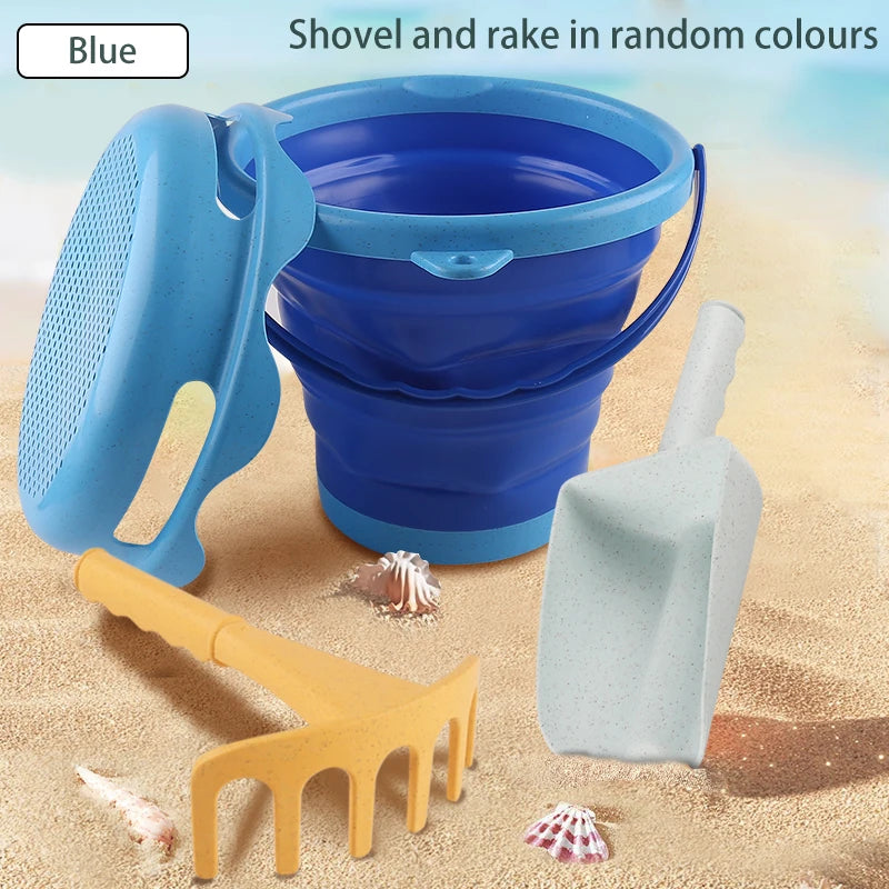 Collapsible Beach Toy Set with Bucket, Shovel & Rake