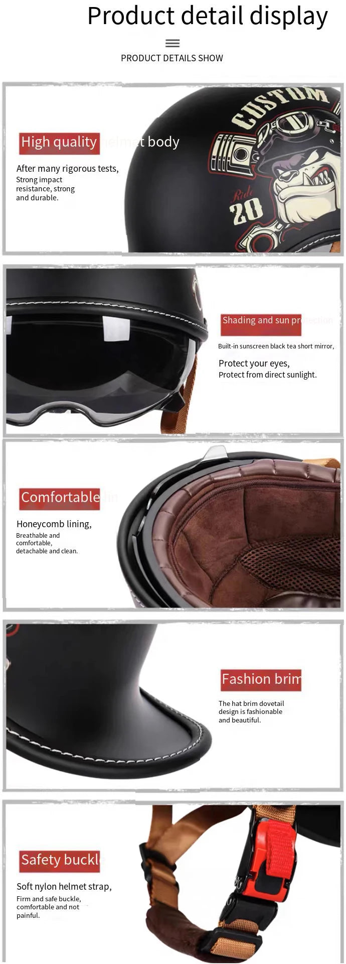 Retro Half Helmet for Men and Women – Lightweight Commuter Cruiser Motorcycle Helmet