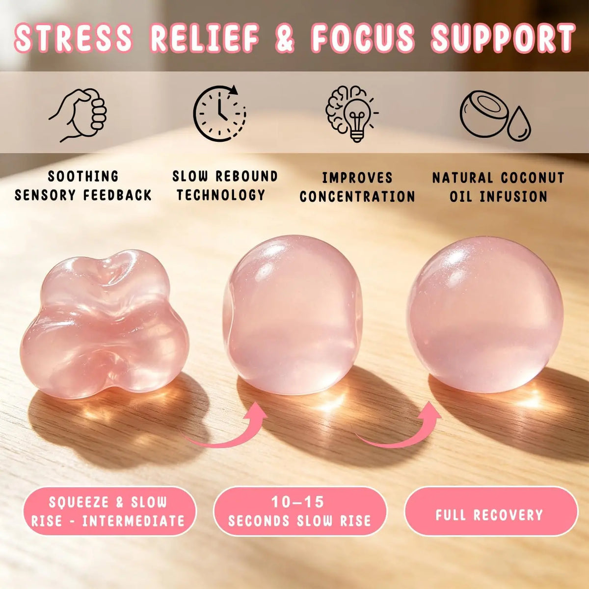Slow Rebound Stress Relief Squishy Ball – Coconut Oil Jelly Sensory Toy